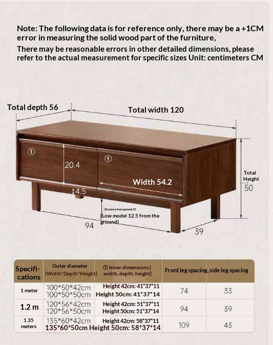 Solid Longan Hardwood Rectangular Coffee Table with Storage