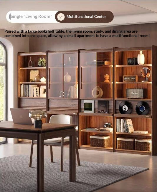 Black Walnut Solid Wood Combination Bookcase with Floor Display and Luxury Storage