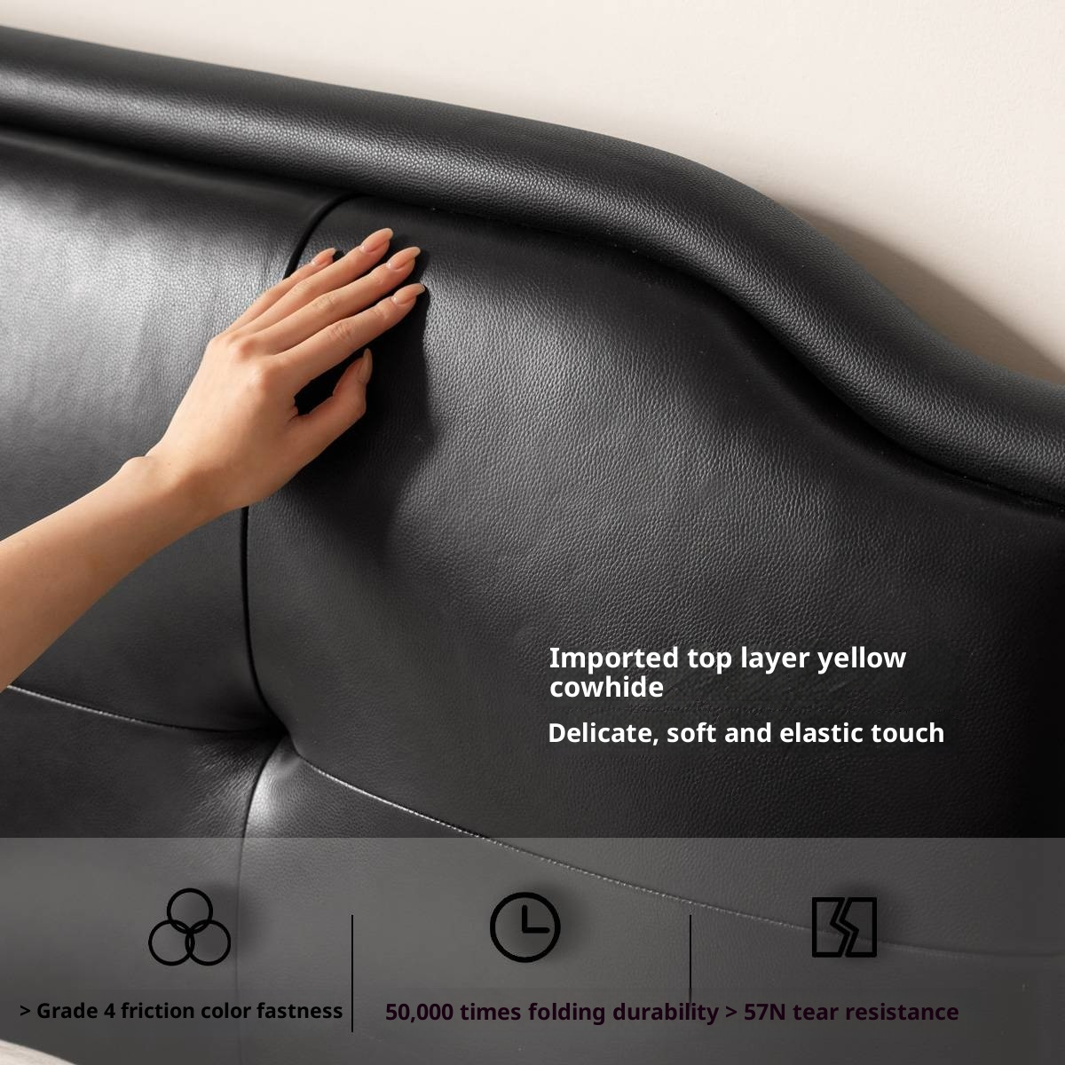 Genuine Leather Soft Headboard Bed