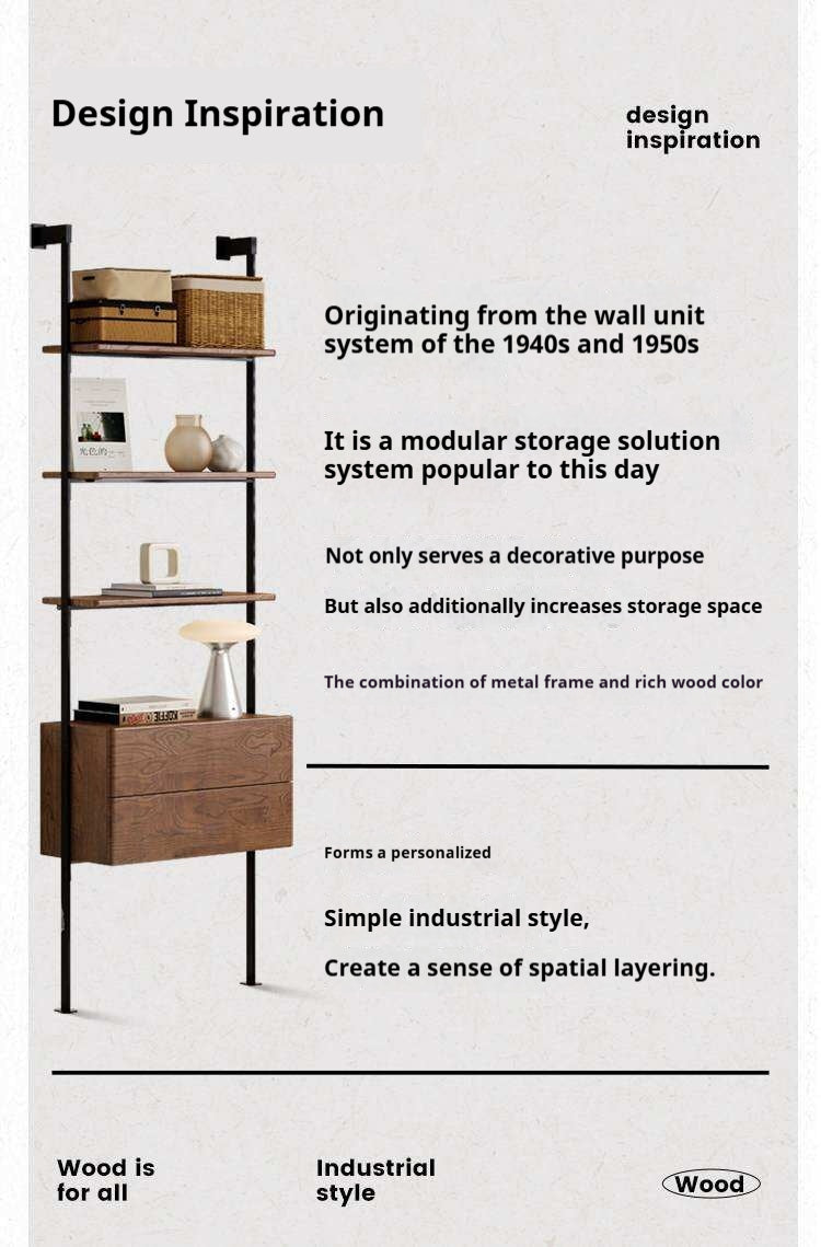 Oak Solid Wood Wall-Mounted Bookshelf Industrial Style
