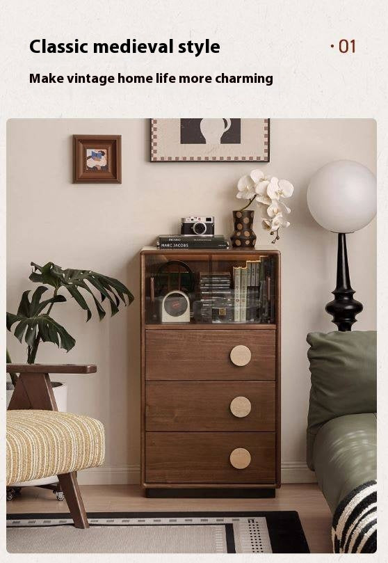 Black Walnut Solid Wood Retro Side Cabinet