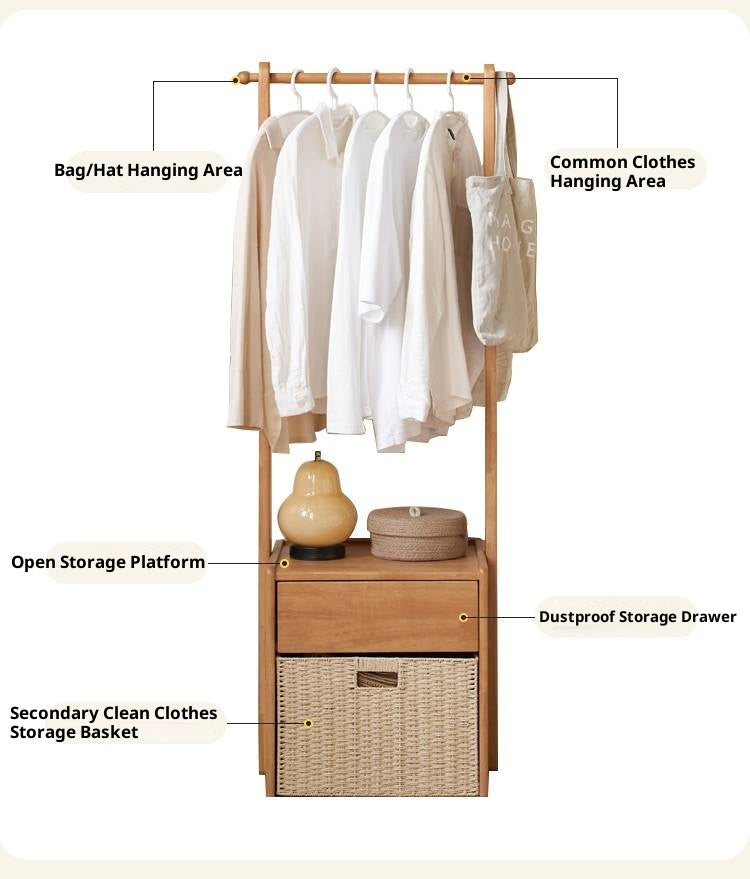 Solid Rubberwood Multifunctional Clothes Rack