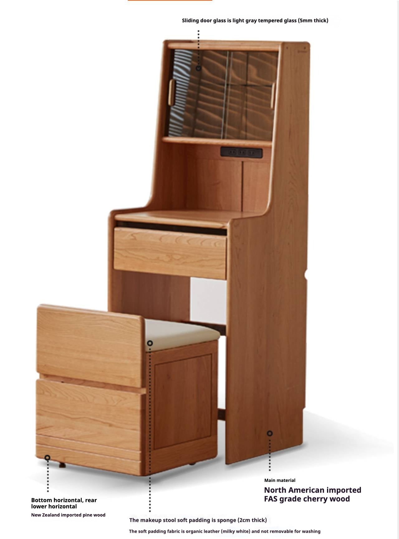 Cherry Solid Wood Multifunctional Retro Vanity Table