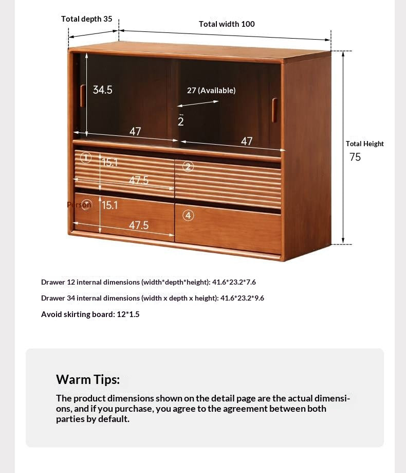 Poplar Solid Wood Vintage Style Study Storage Cabinet