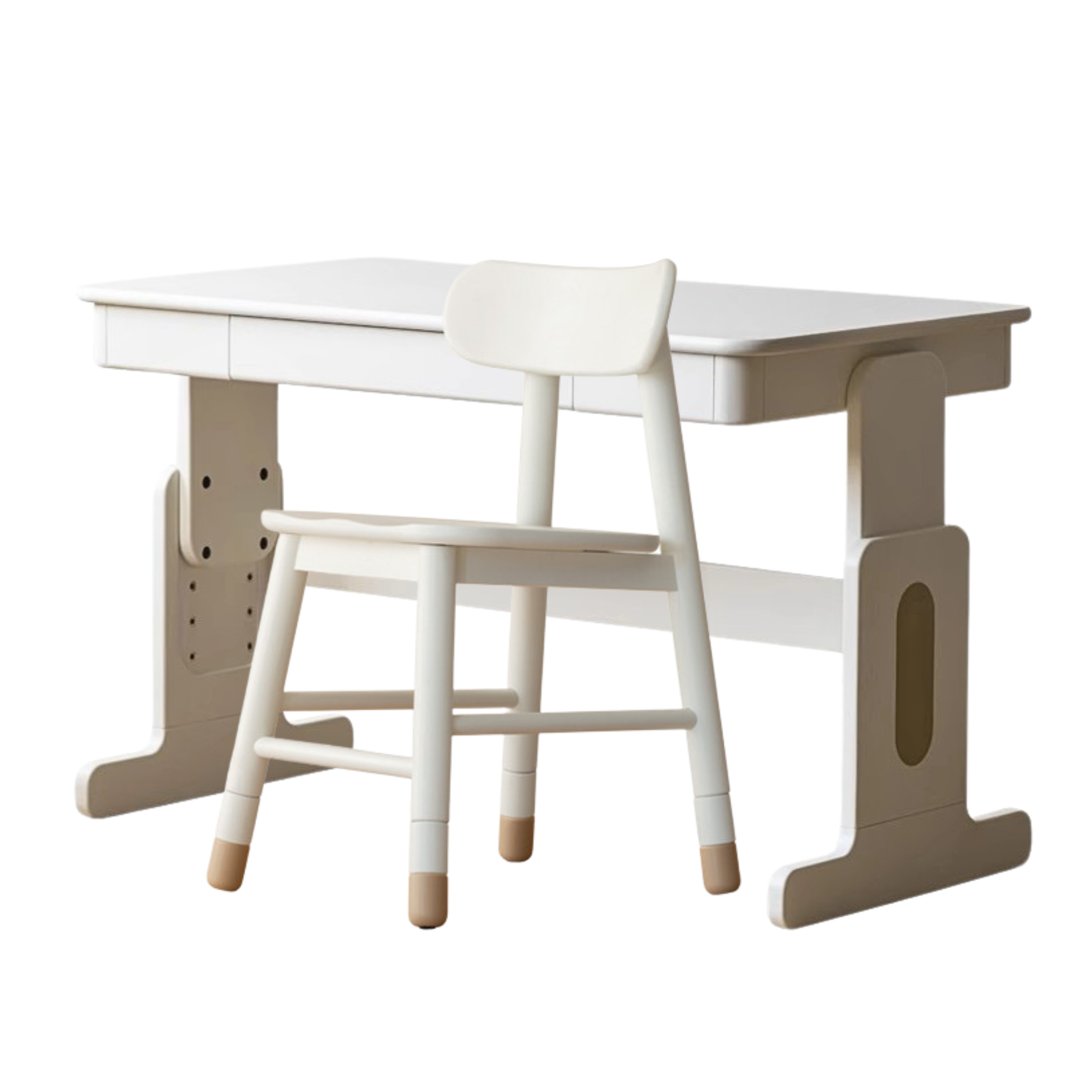 Beech Solid Wood Lift Study Desk Adjustable White Children's Desk
