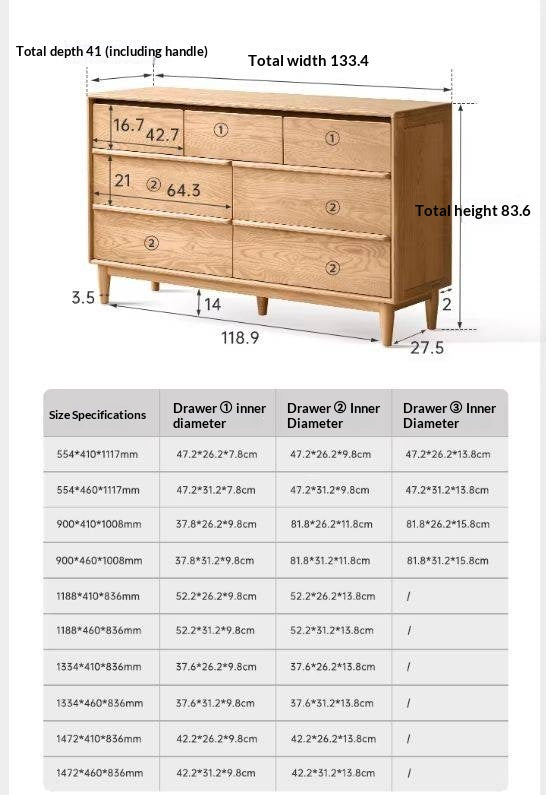 Ash Solid Wood Storage Drawer Cabinet