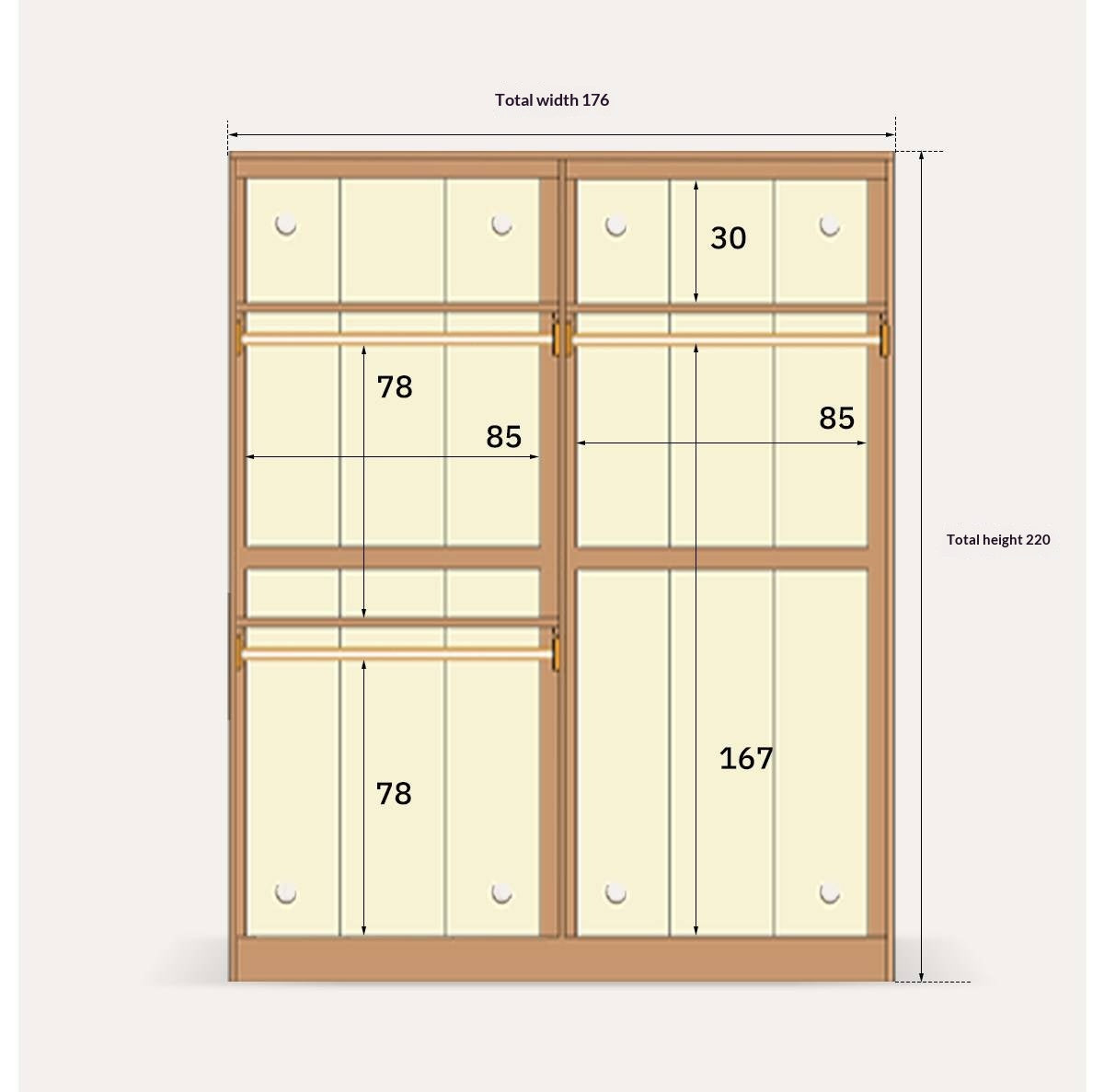 Oak solid wood Wardrobe with Flat Panel Doors and Groove Handles
