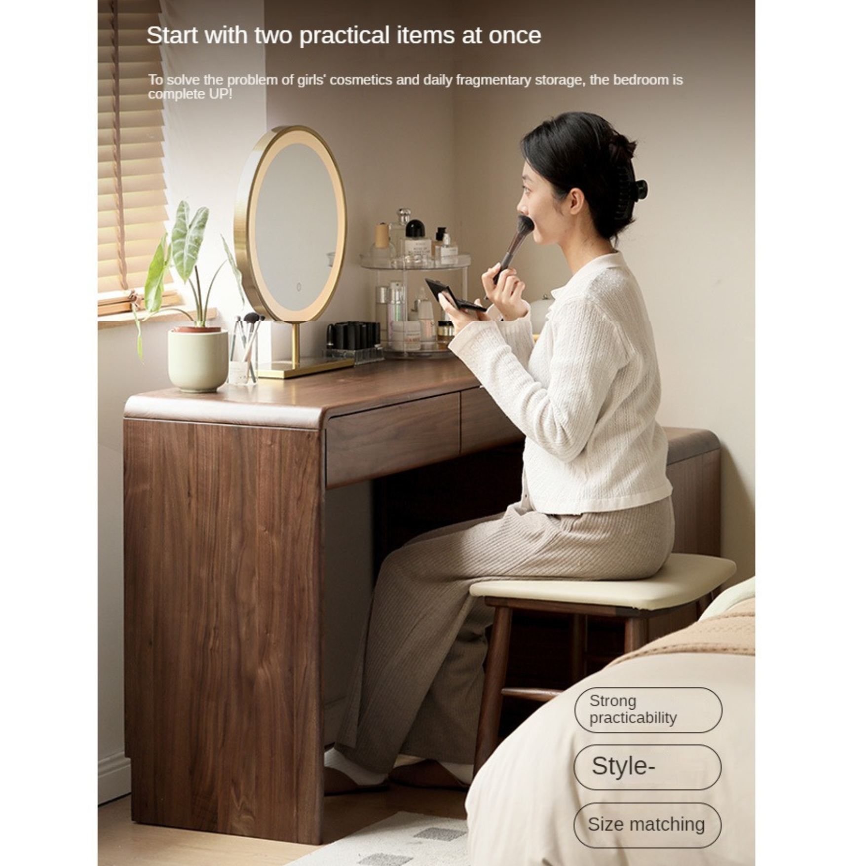 Black Walnut, Sandalwood Solid Wood Dressing Table Chest Of Drawers.