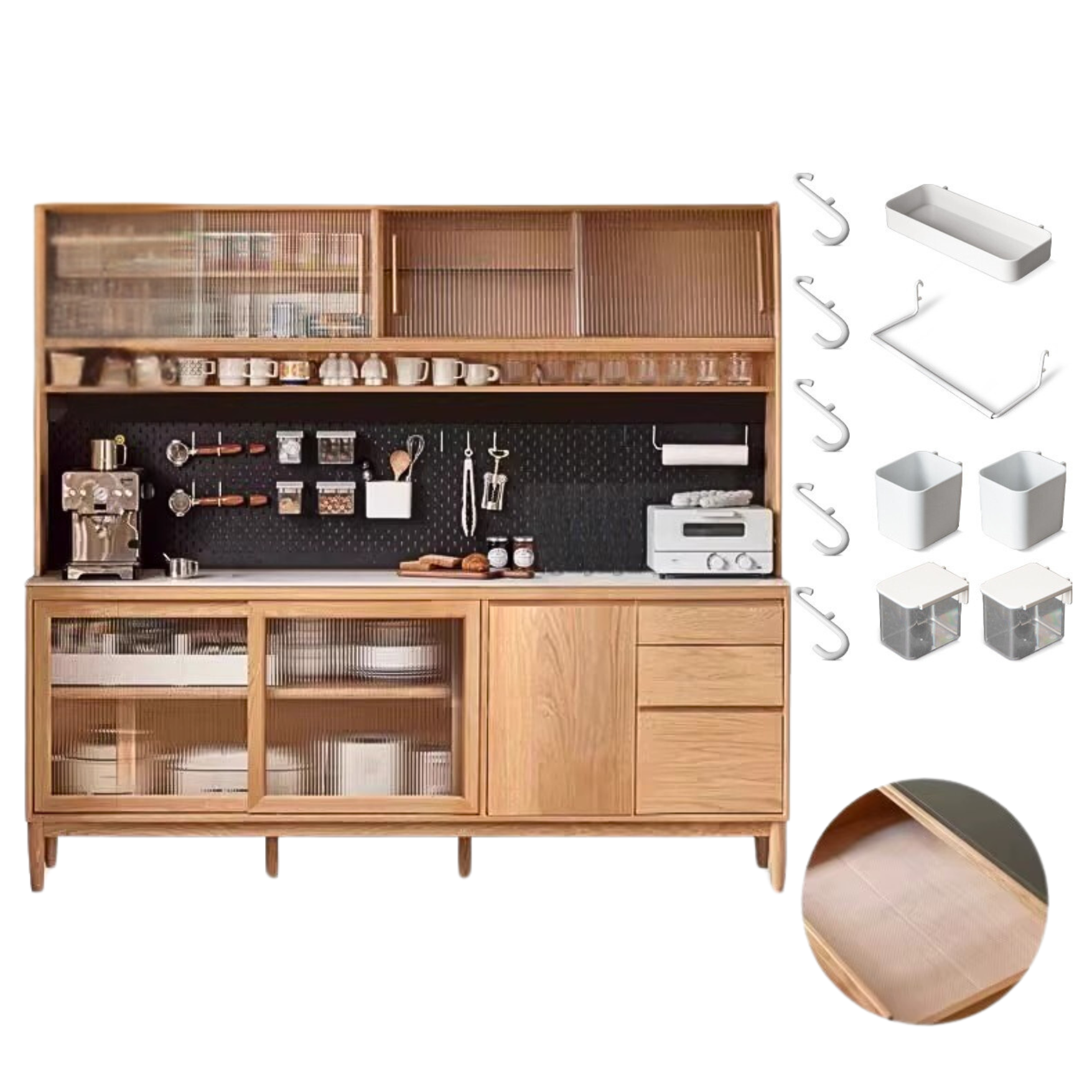 Cherry, Oak, Birch Solid Wood Rock Board Dining Cabinet Integrated High