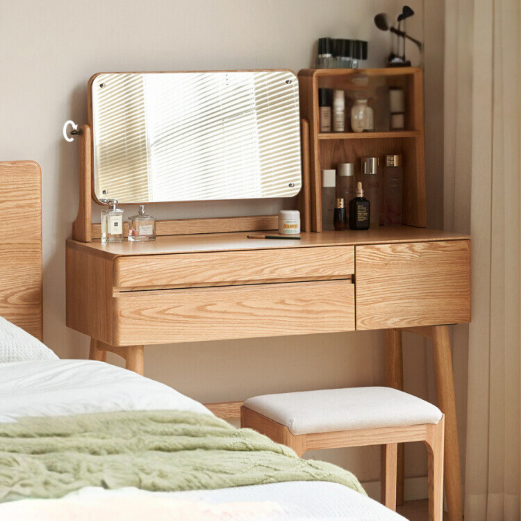 Oak, Beech Solid Wood Nordic Style Dressing Table.