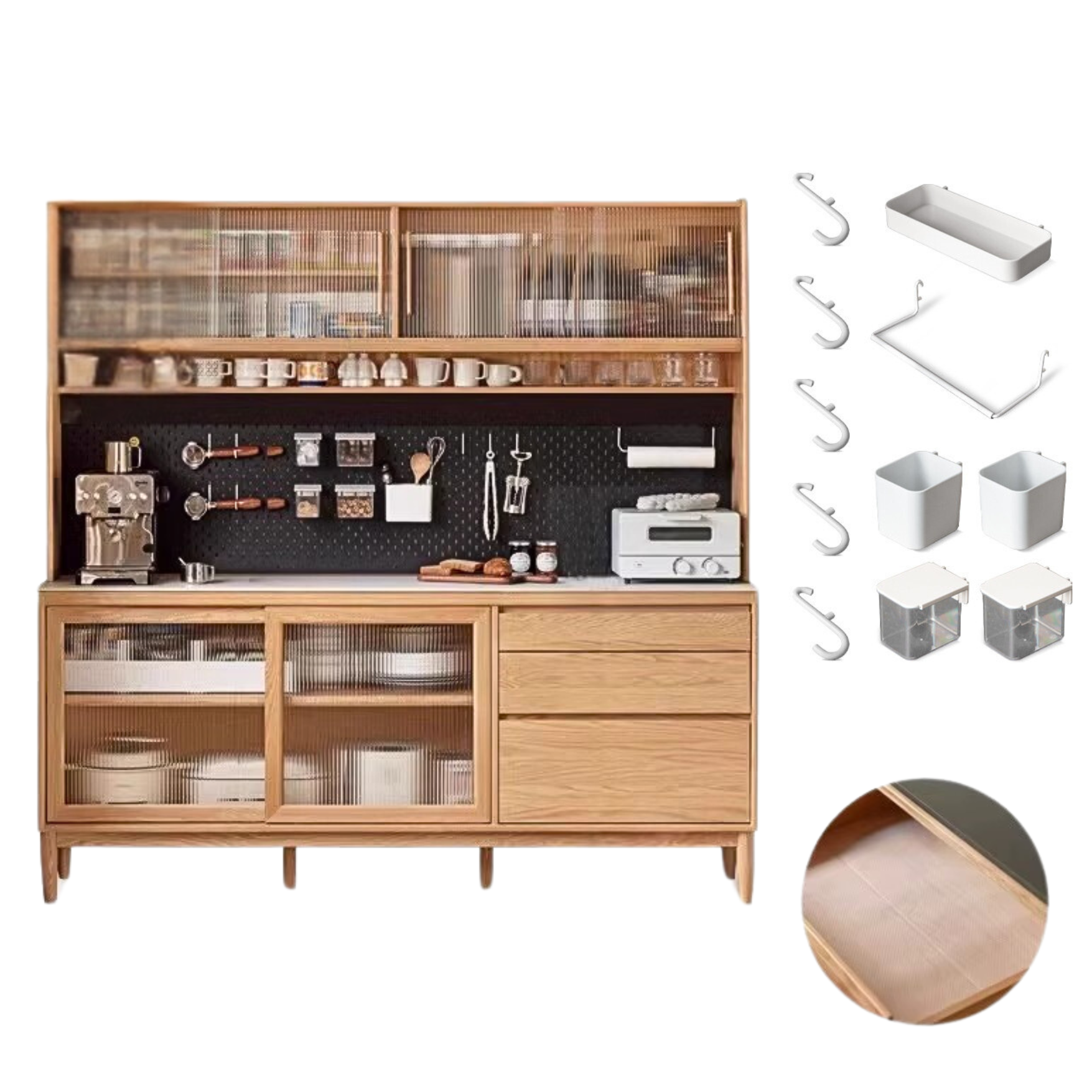Cherry, Oak Solid Wood Rock Board Dining Cabinet Integrated High