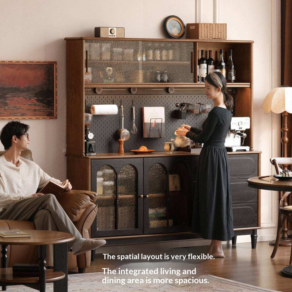 Ash Solid Wood Sideboard with American Retro Style and Storage Cabinet