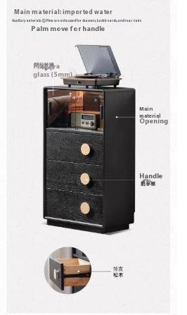 Ash Solid Wood Black Floor Standing Side Cabinet.