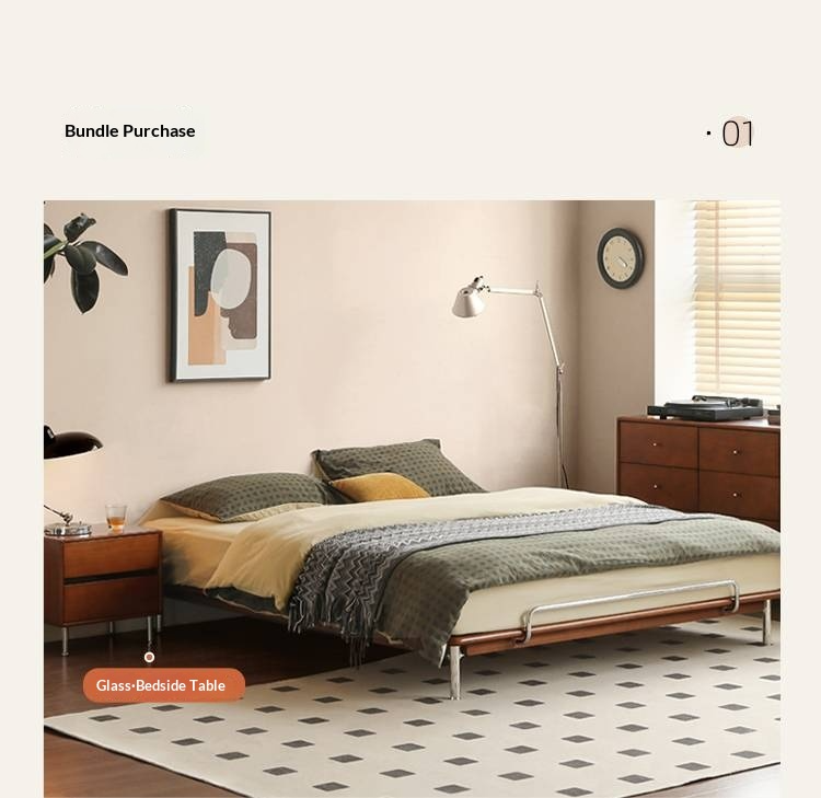 Poplar Solid Wood Platform Bed — No Headboard, Vintage Bauhaus Edge Style