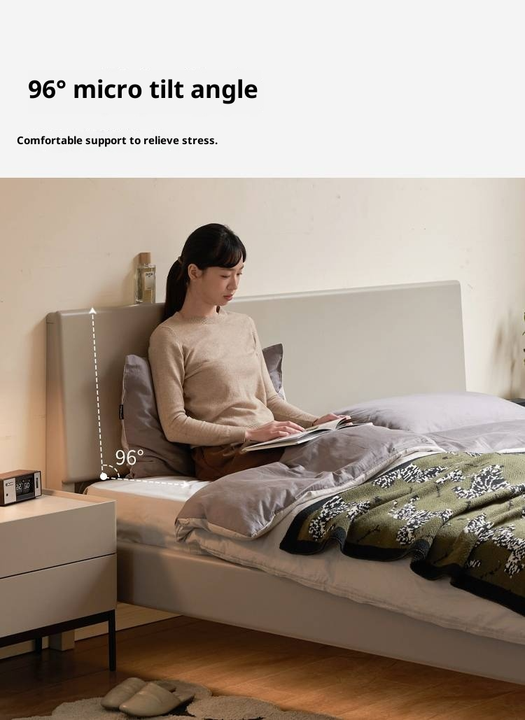 Poplar Solid Wood Floating Bed with Lights, Modern Minimalist