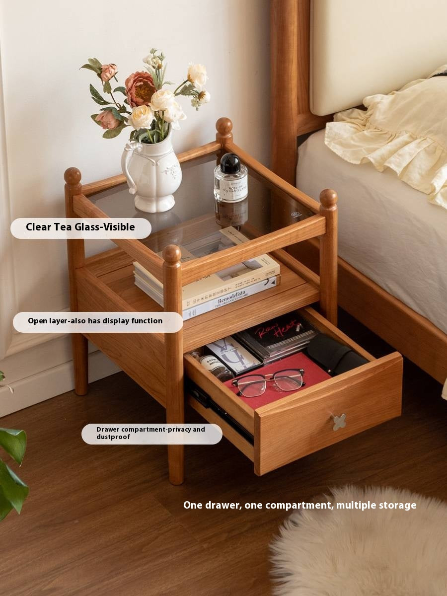 Cherry, Oak Solid Wood French Retro Nightstand.