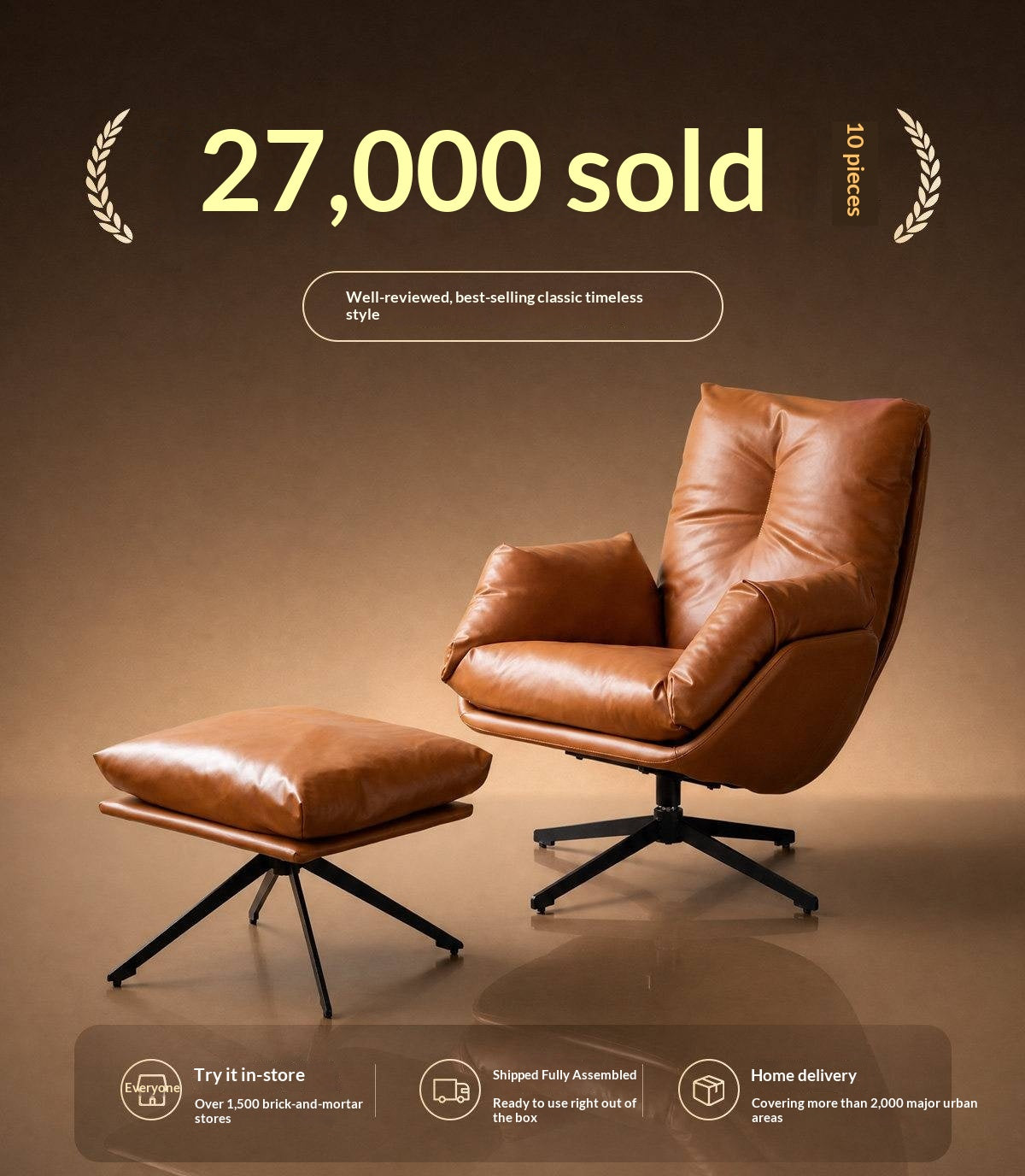 Organic Leather Italian Swivel Lounge Chair