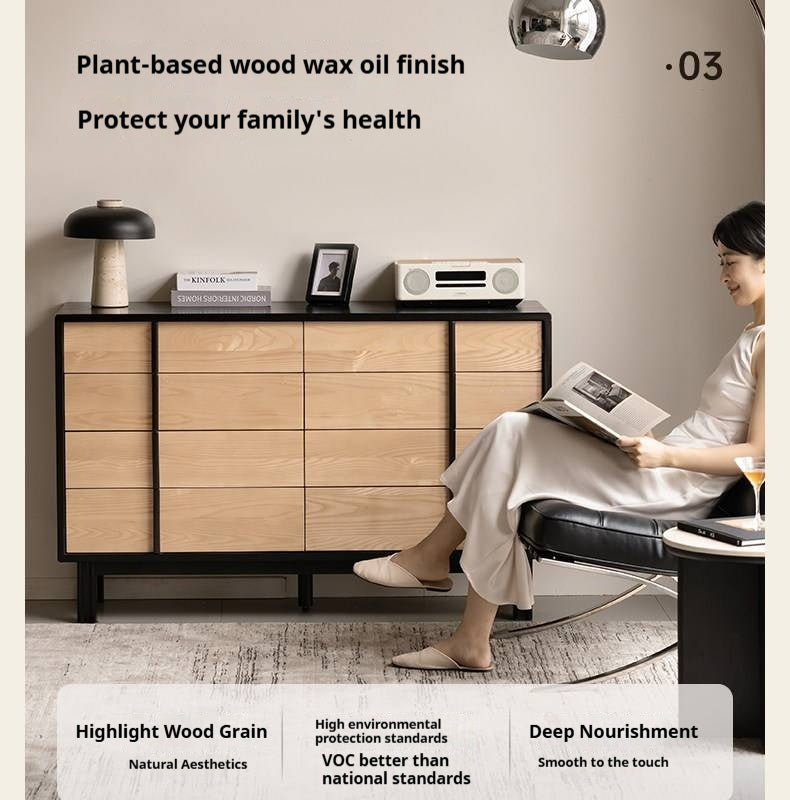 Ash Solid Wood Minimalist Chest of Drawers with Eight Drawers