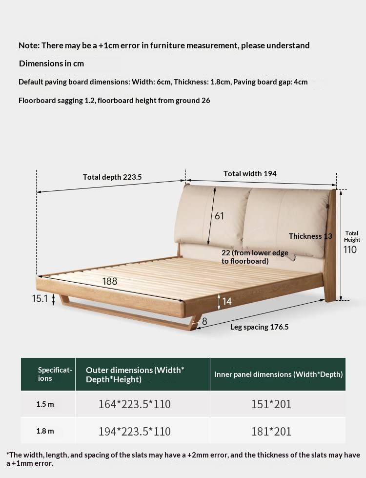 Oak Solid Wood Bed — Modern Minimalist Style with Genuine Leather and Floating Design
