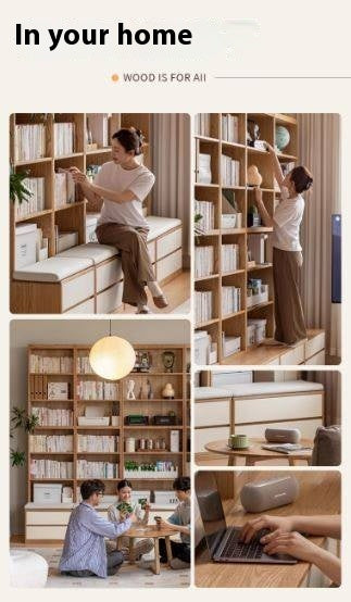 Oak Solid Wood Cream Style Study Bookcase