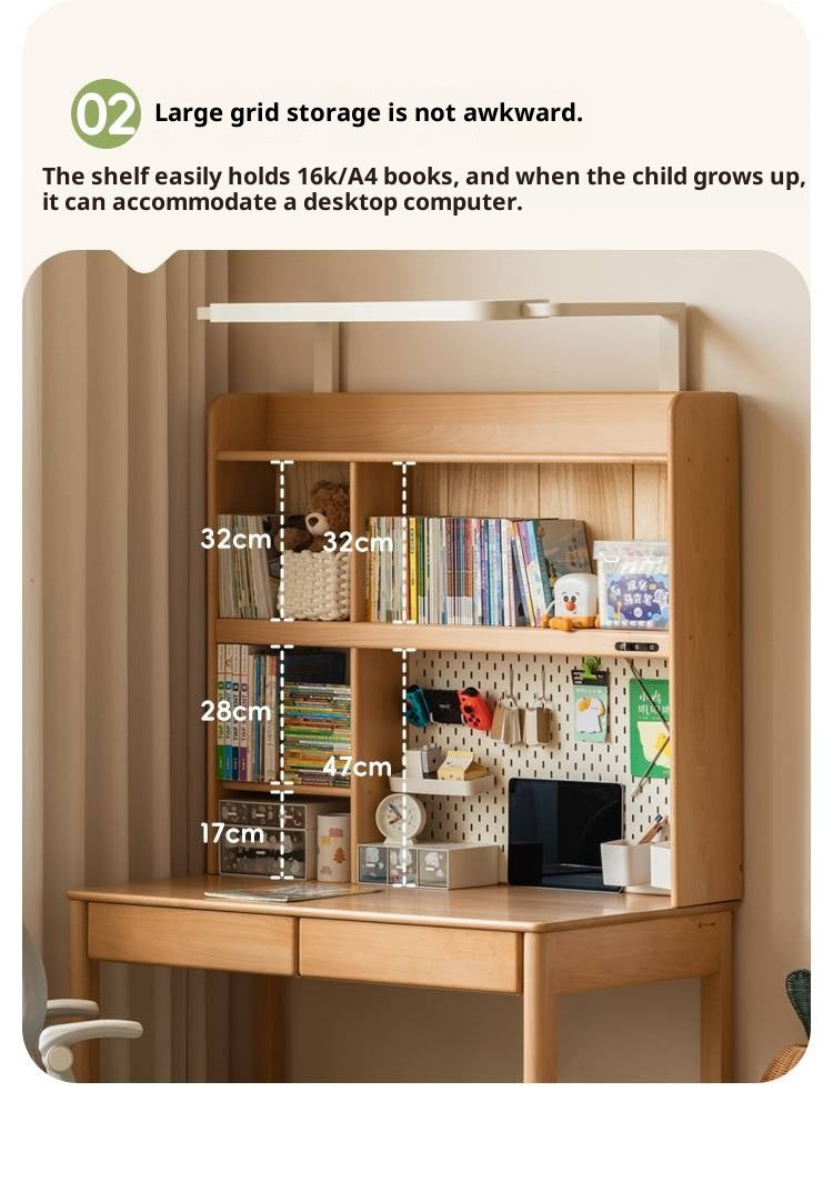 Beech Solid Wood Bookshelf Integrated Сhildren's Learning Desk