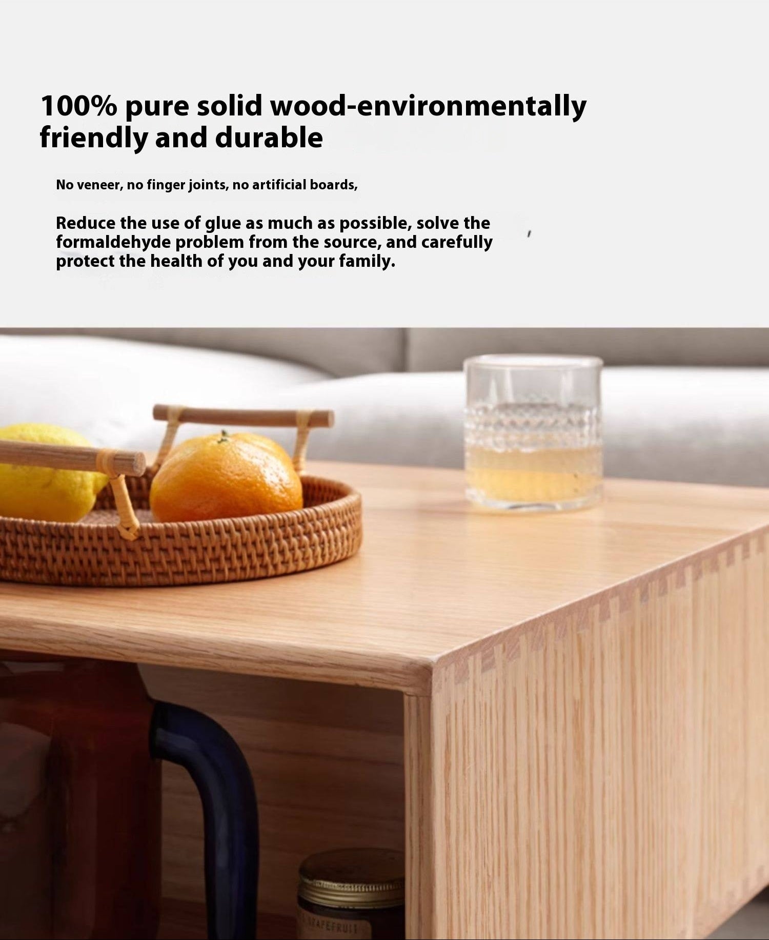 Oak Solid Wood Modern Style Rattan Coffee Table