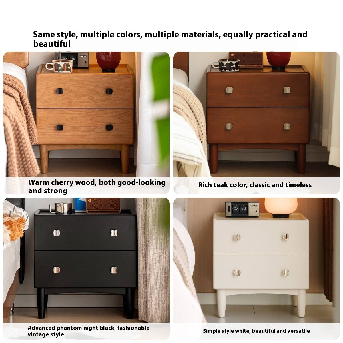 Solid Rubberwood Modern Nightstand.