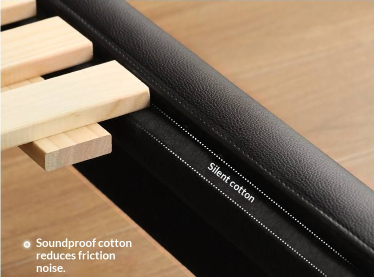 Genuine Leather Upholstered Bed — Black Large Bed, Italian Light Luxury Design