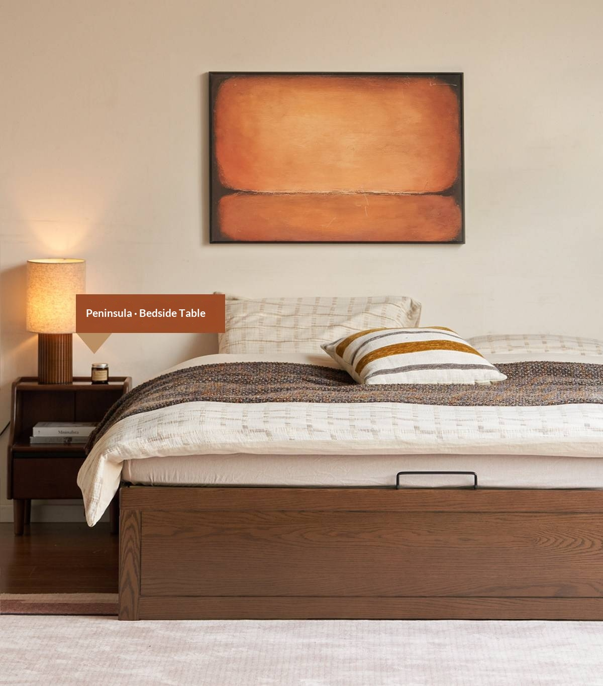 Oak Solid Wood Storage Platform Bed with Drawers, Walnut Color