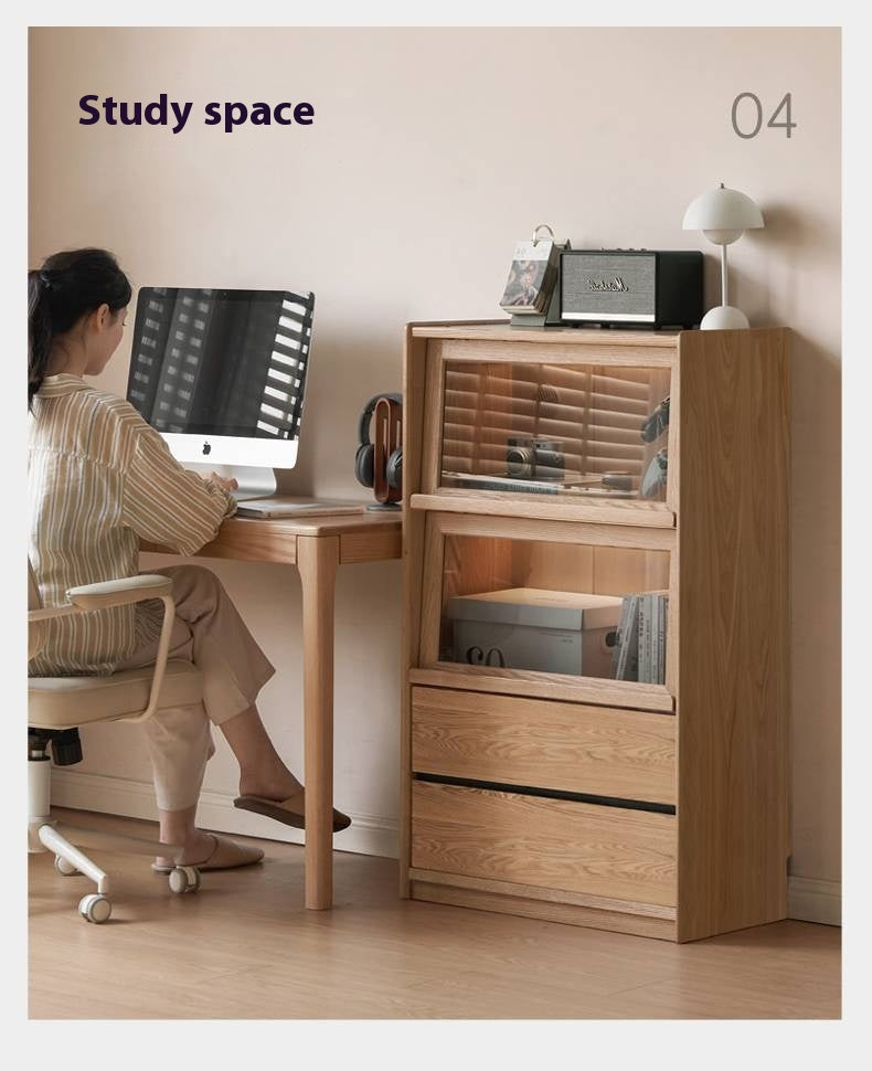 Ash Solid Wood Modern Side Cabinet.