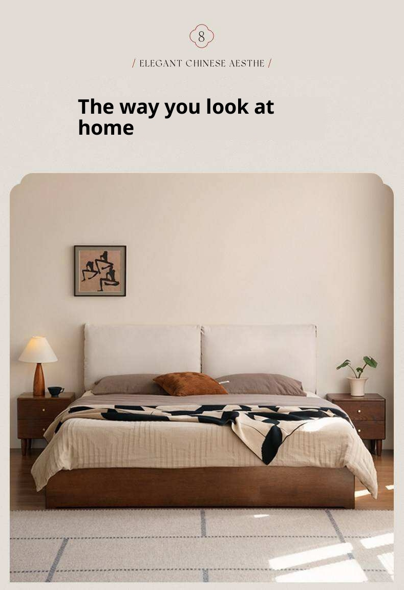 Rubberwood Solid Wood Storage Bed with Lift-Up Platform and Oversized Cushioned Headboard