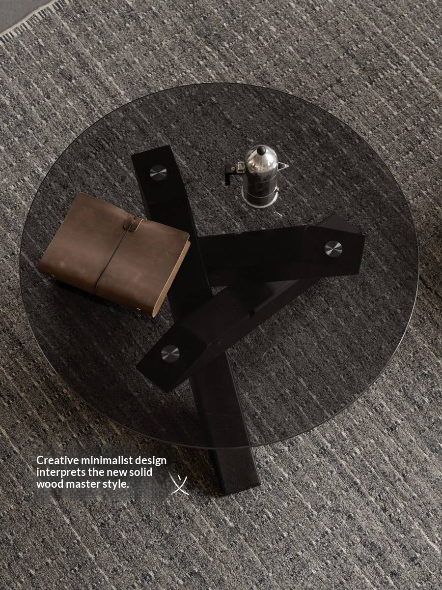 Ash Solid Wood Italian Light Luxury Round Glass Table