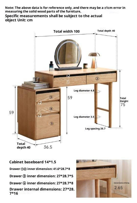 Ash Solid Wood Modern Retractable Dressing Table