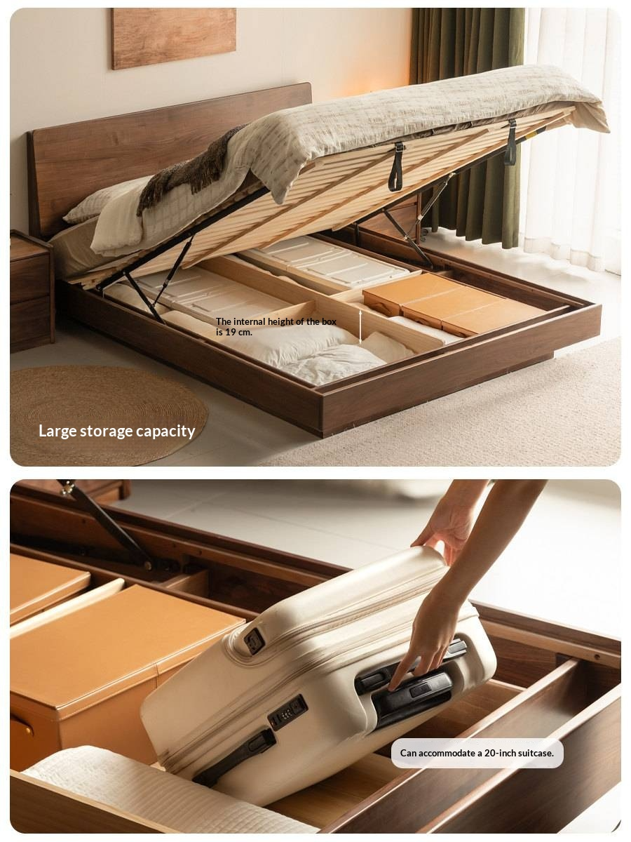 Black Walnut Solid Wood Bed — Italian Light Luxury Suspended Bed