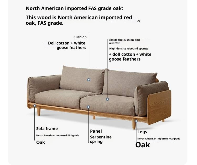 Oak, Ash Solid Wood genuine leather, fabric Sofa