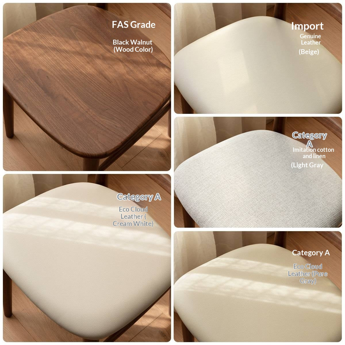 4 pcs -Black Walnut Solid Wood Dining Chair, Curved Back Scandinavian