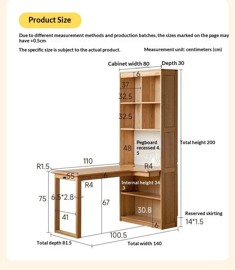 Oak Solid Wood Children's Study Desk, Bookshelf, Wardrobe