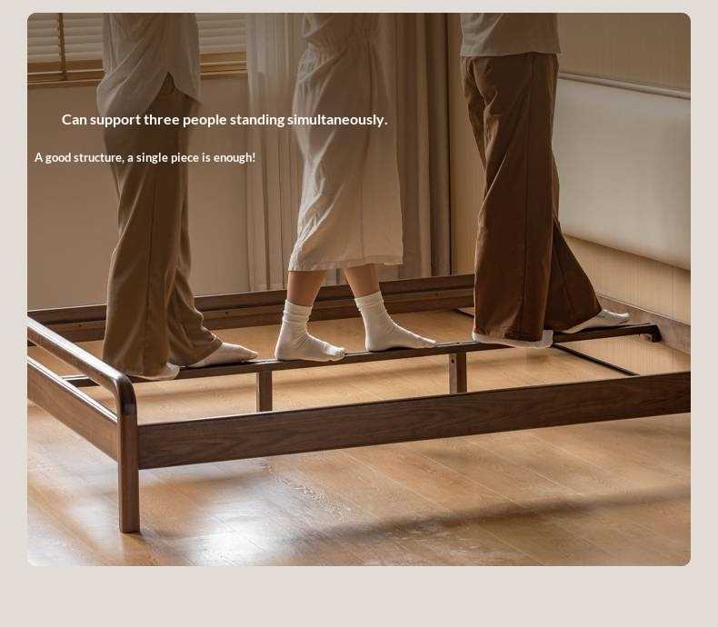 Black Walnut, Beech Solid Wood Retro Upholstered Large Bed