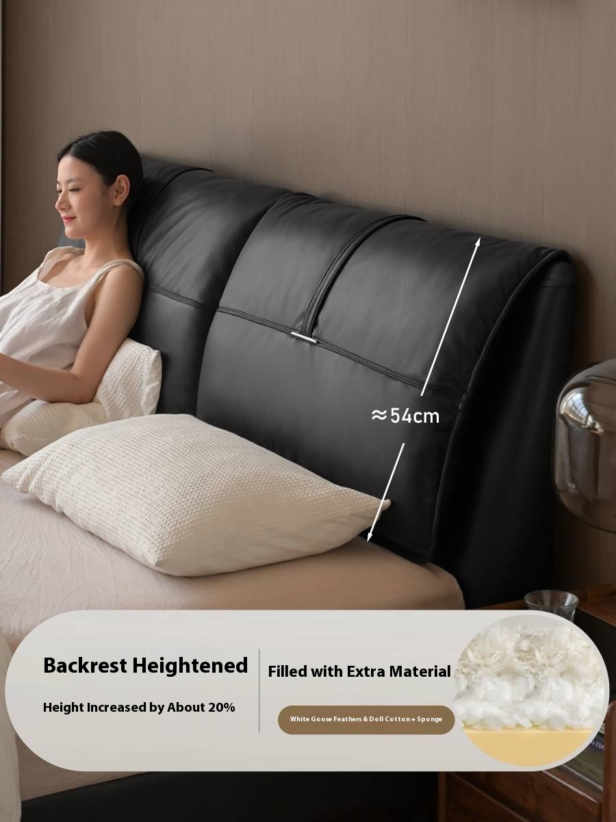 Genuine Leather Italian Light Luxury Black Bed