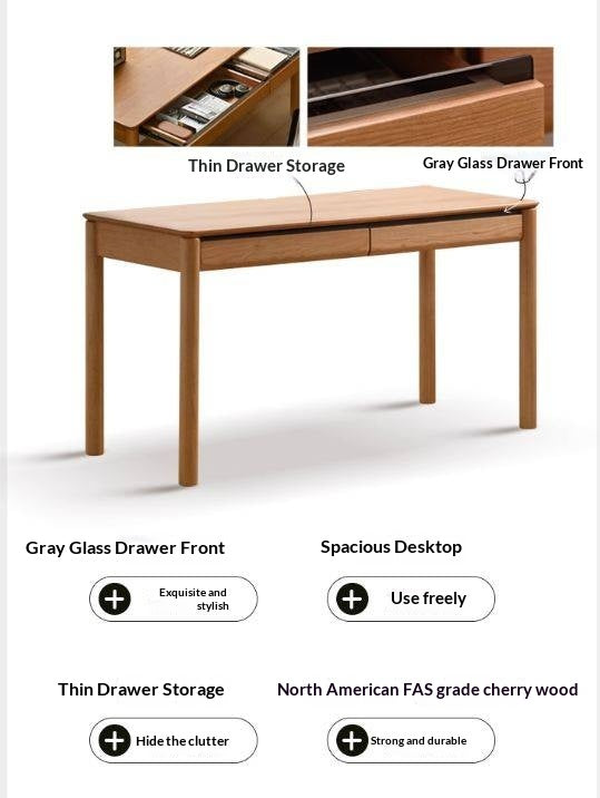 Cherry Solid Wood Retro Study Desk With Drawer