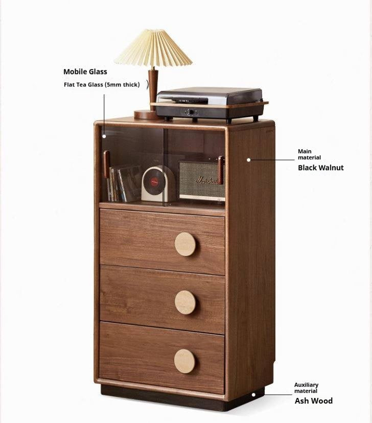 Black Walnut Solid Wood Retro Side Cabinet.