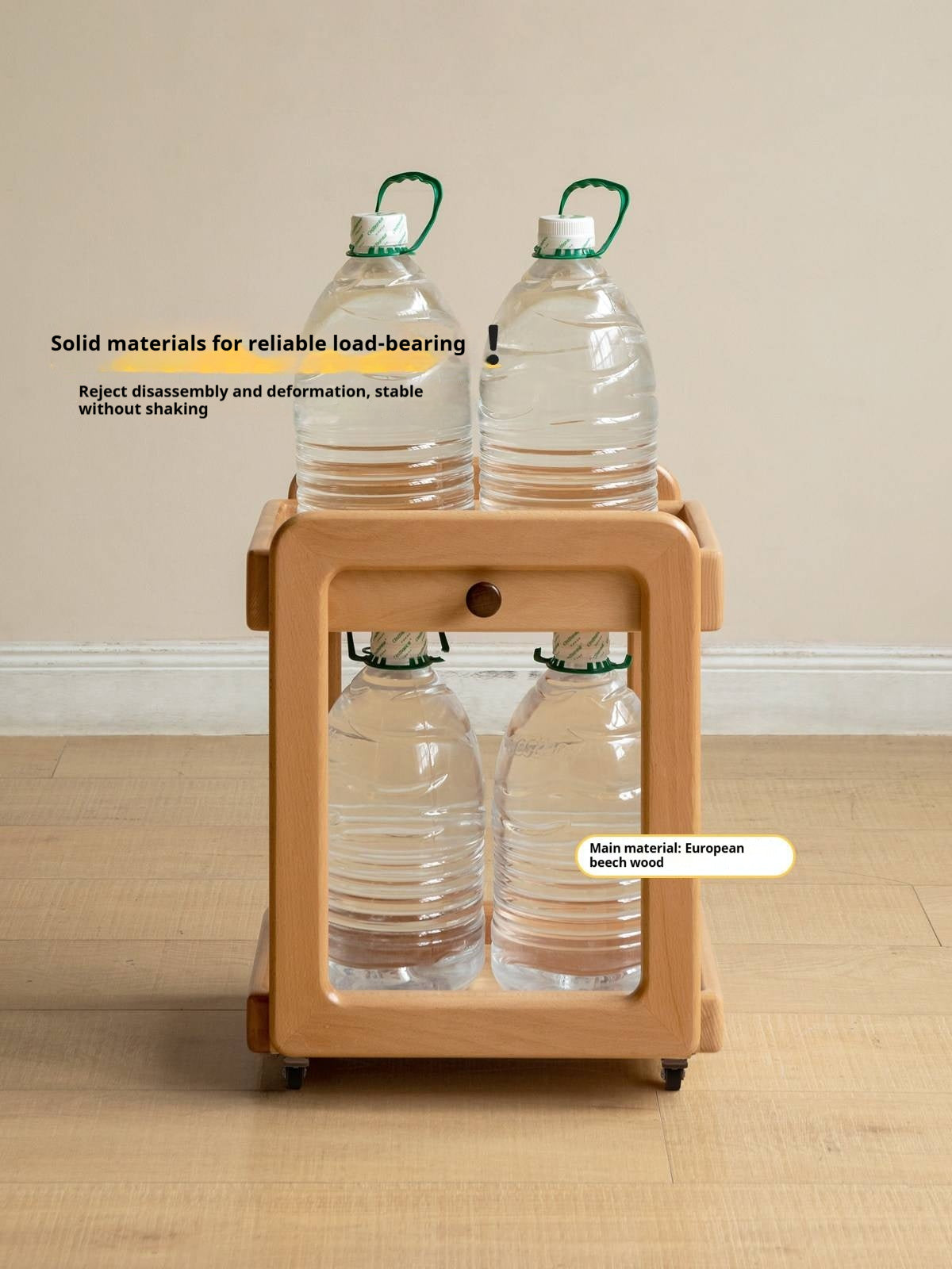 Beech Solid Wood, Solid RubberWood Kids Under-the-Table Mobile Modern Cabinet
