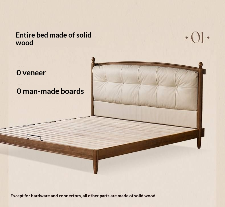 Black Walnut Solid Wood Genuine Leather Soft Bed