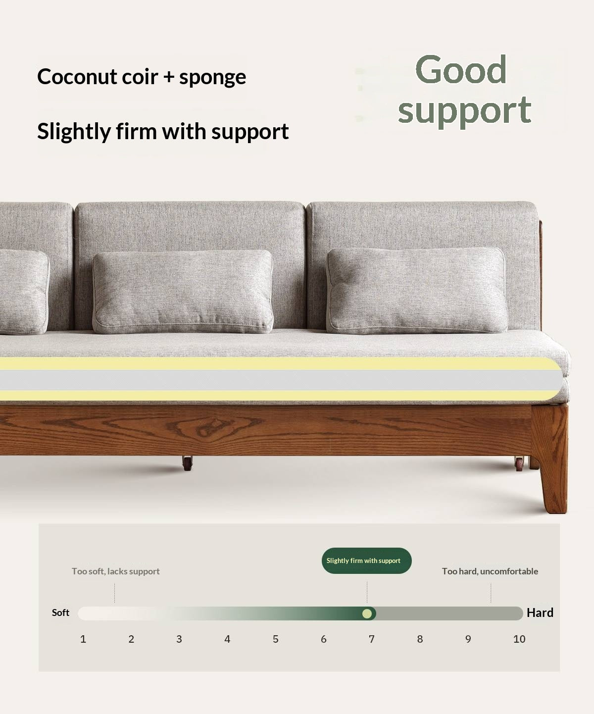 Oak Solid Wood Pull-Out Sofa Bed with Extended Sleeping Platform