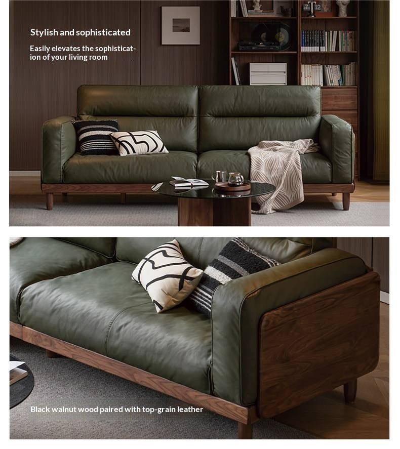 Black Walnut, Ash, Sandalwood Solid Wood Genuine Leather, fabrics Sofa with High-Back Design
