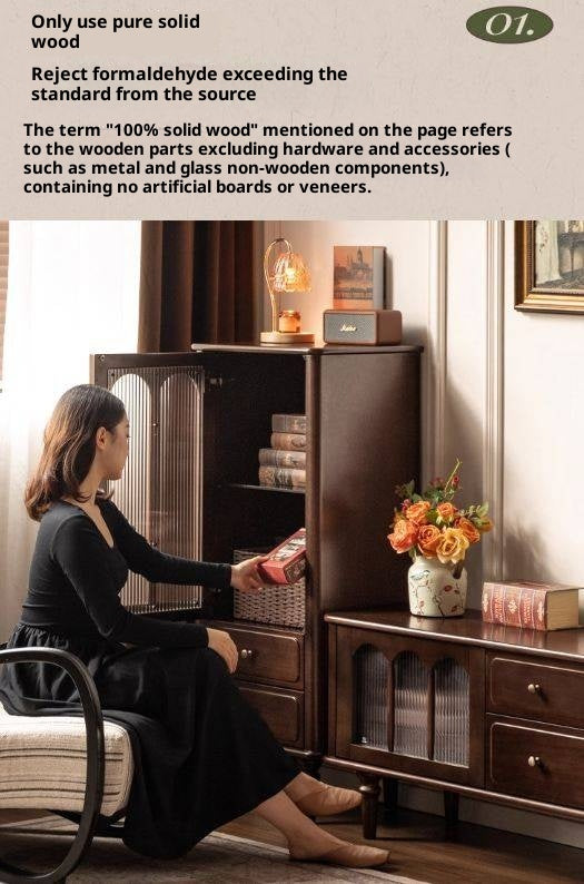 Poplar, Black Walnut Solid Wood American Retro Side Cabinet.