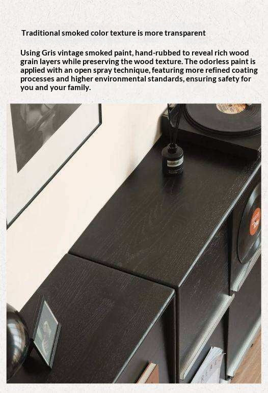 Oak Solid Wood Black Storage Combination Module Cabinet.