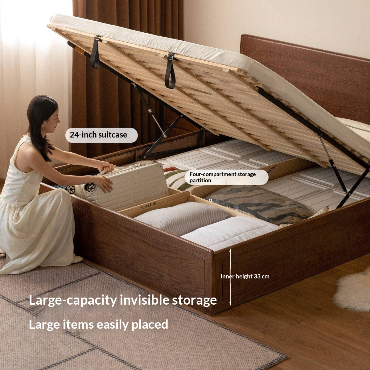 Oak Solid Wood Box Bed — Modern Minimalist Design