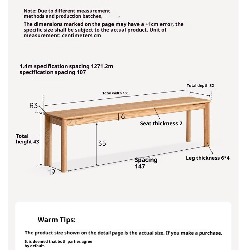 Ash, Oak Solid Wood Modern Long Bench