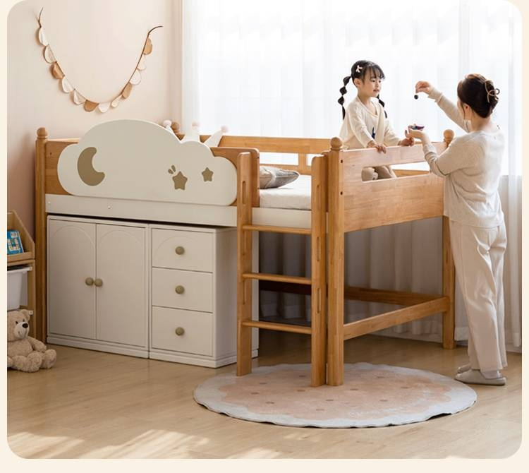 Rubberwood Solid Wood Children's Bed Modern Loft Bed